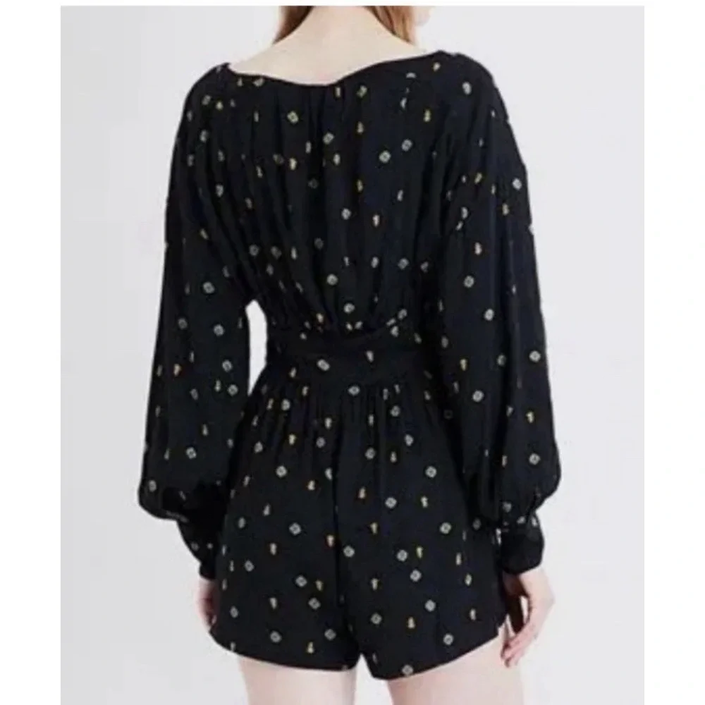 Free People Love Grows Romper Printed‎ Lg Black Keyhole Boho Jumpsuit
